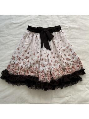 Axes Femme Cream Floral Rose Border Ruffle Lace Skirt Brown Bow Size M Japan